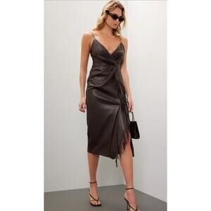 SIMKHAI Carkee Brown Faux Leather Fringe Dress Size 4